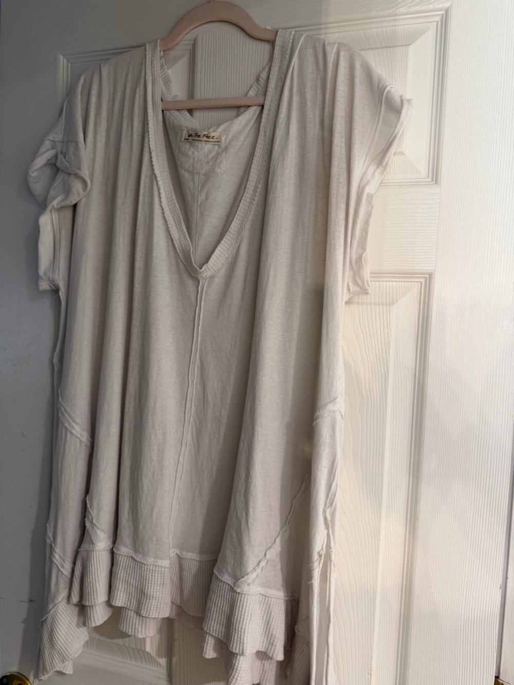 We The Free Light Beige V-Neck Oversized Tee